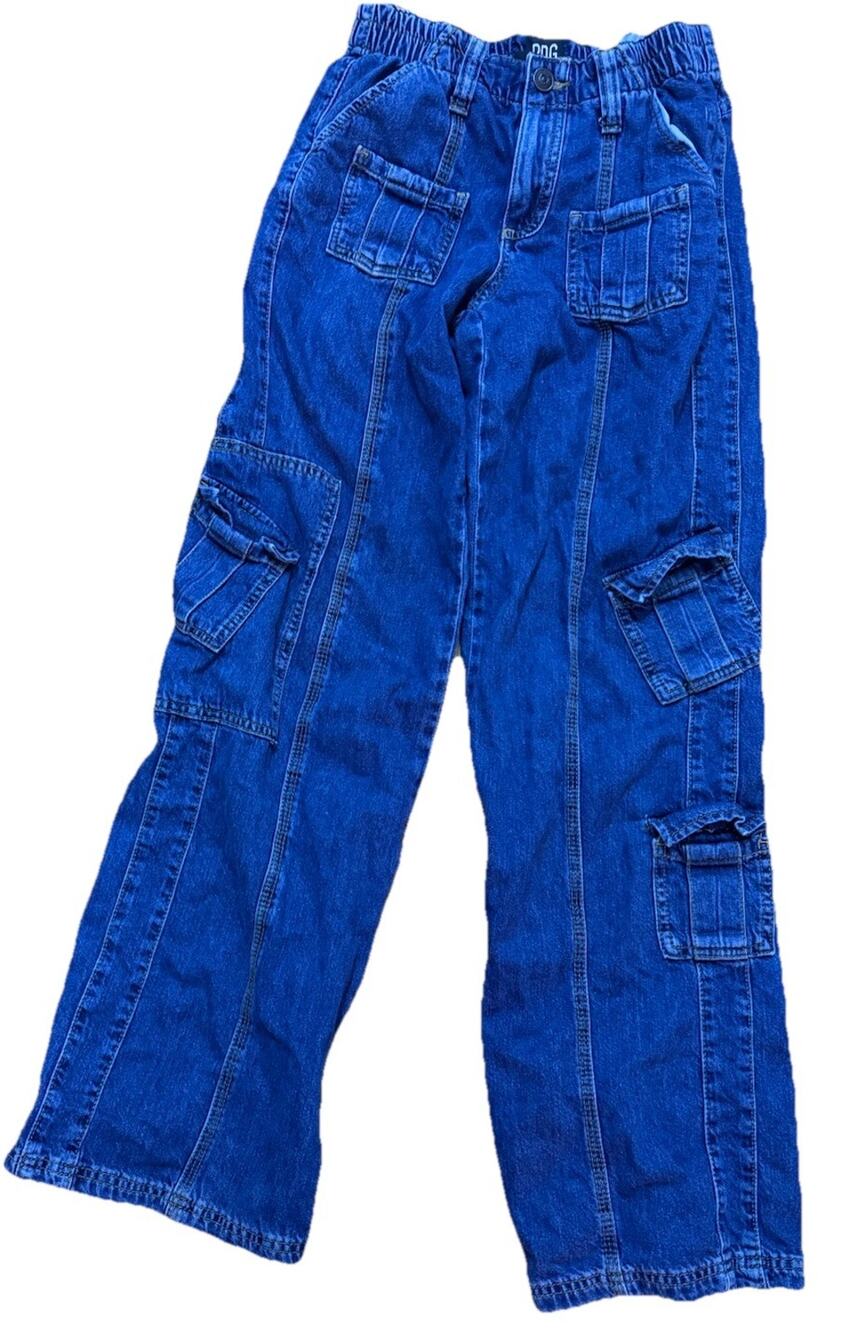 BDG Urban Outfitters Women’s Y2K Cargo Denim Blue Jeans Elastic Band Size 25